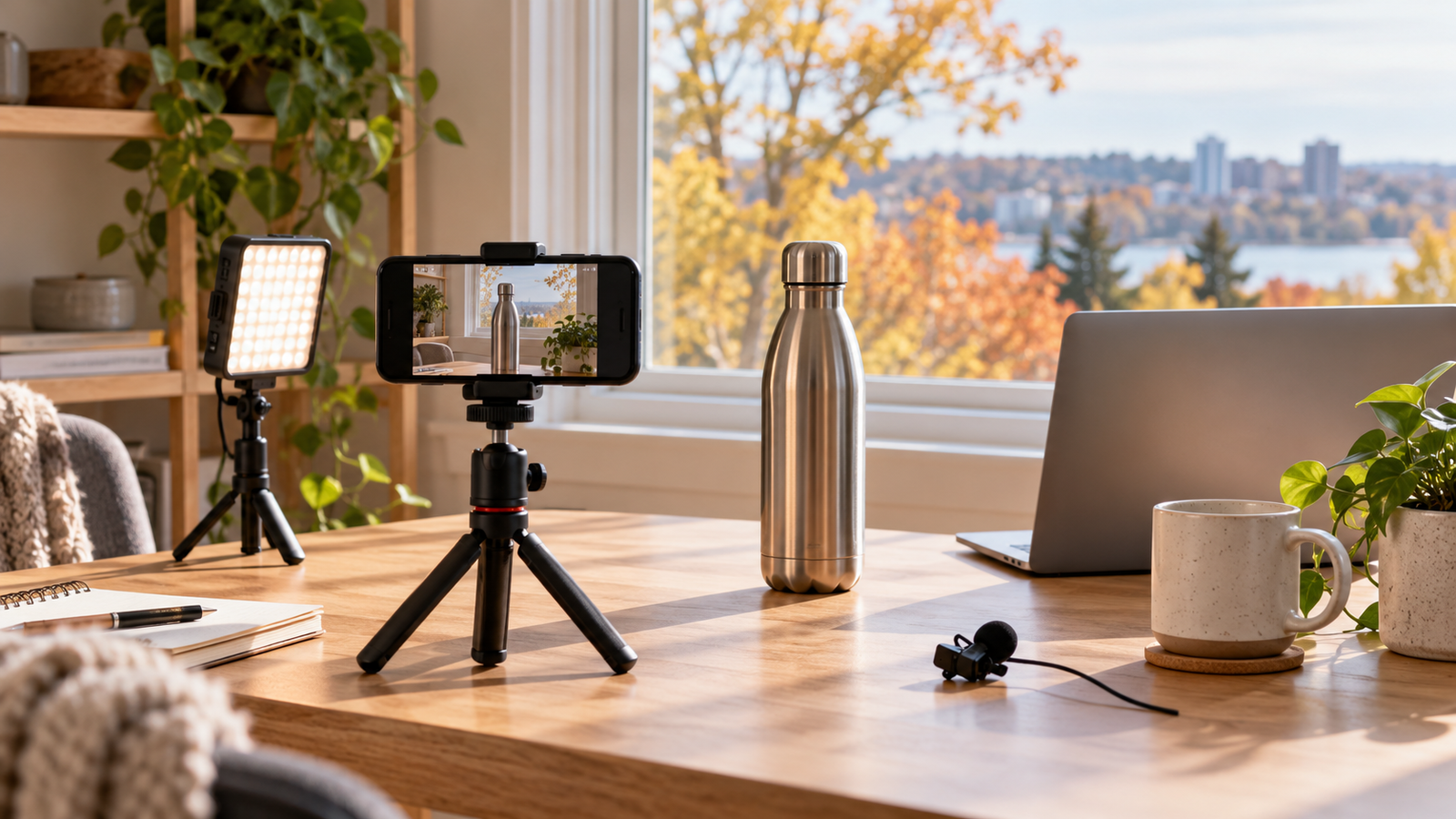Amazon influencer program Canada creator workspace with phone tripod, product and soft light